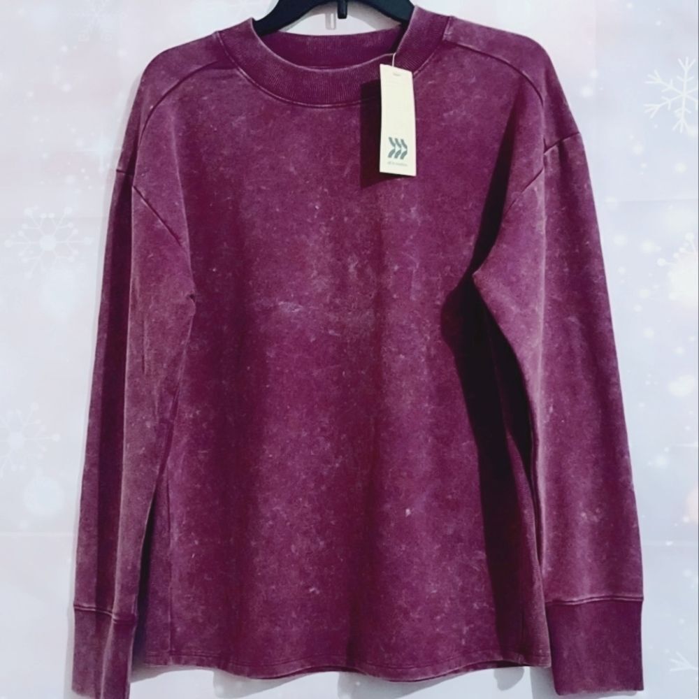DISTRESS WASHED PURPLE TERRY LINED LONG SLEEVE SHIRT WOMEN'S SIZE XS